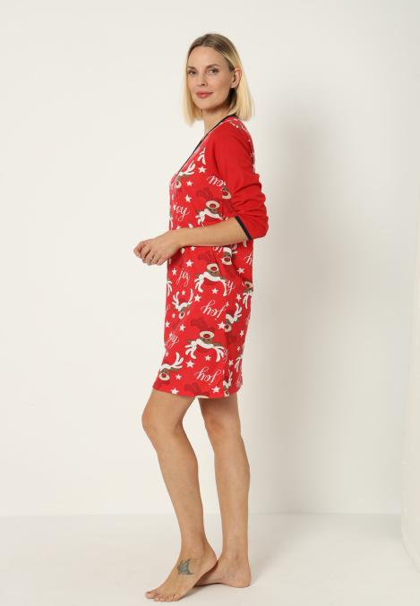 Camasa de noapte Craciun,imprimeu reni,culoare rosu ,En-gros